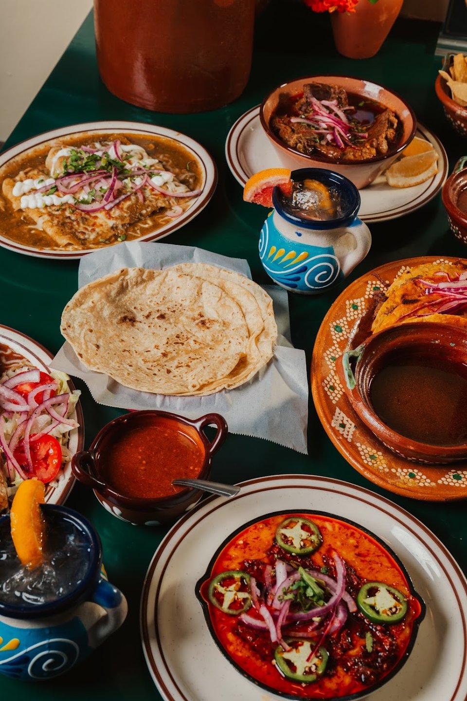 Breakfast menu with omelettes, skillets, and burritos.
