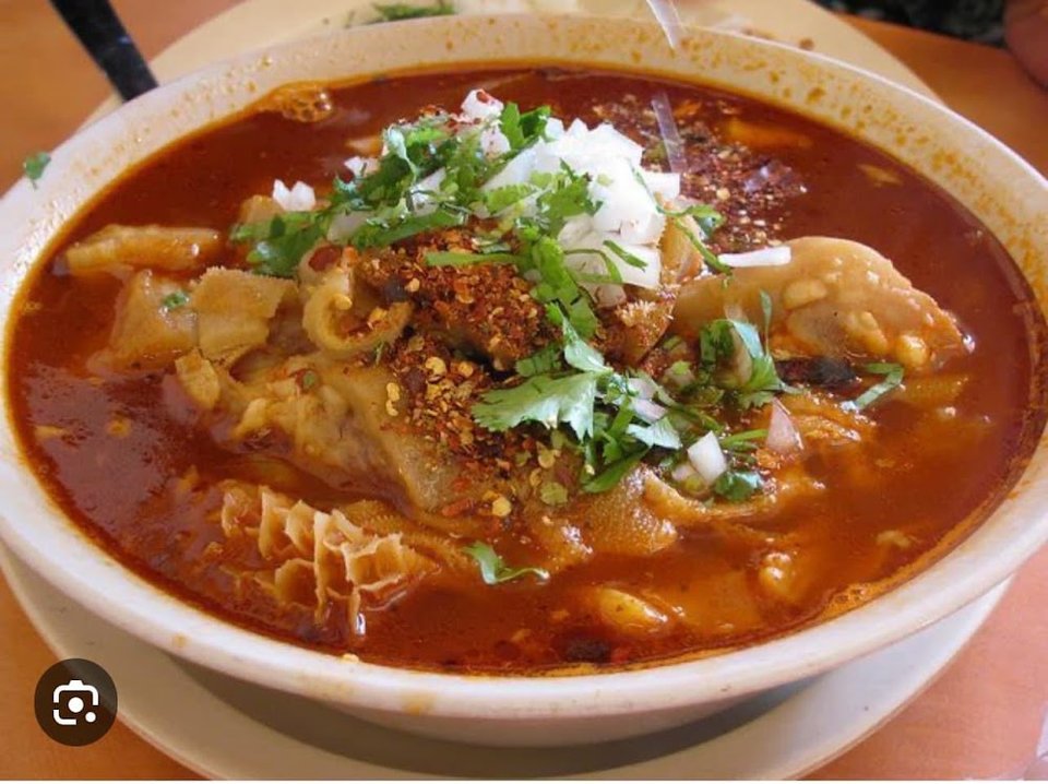 Menu page showing menudo, pozole, and desserts.