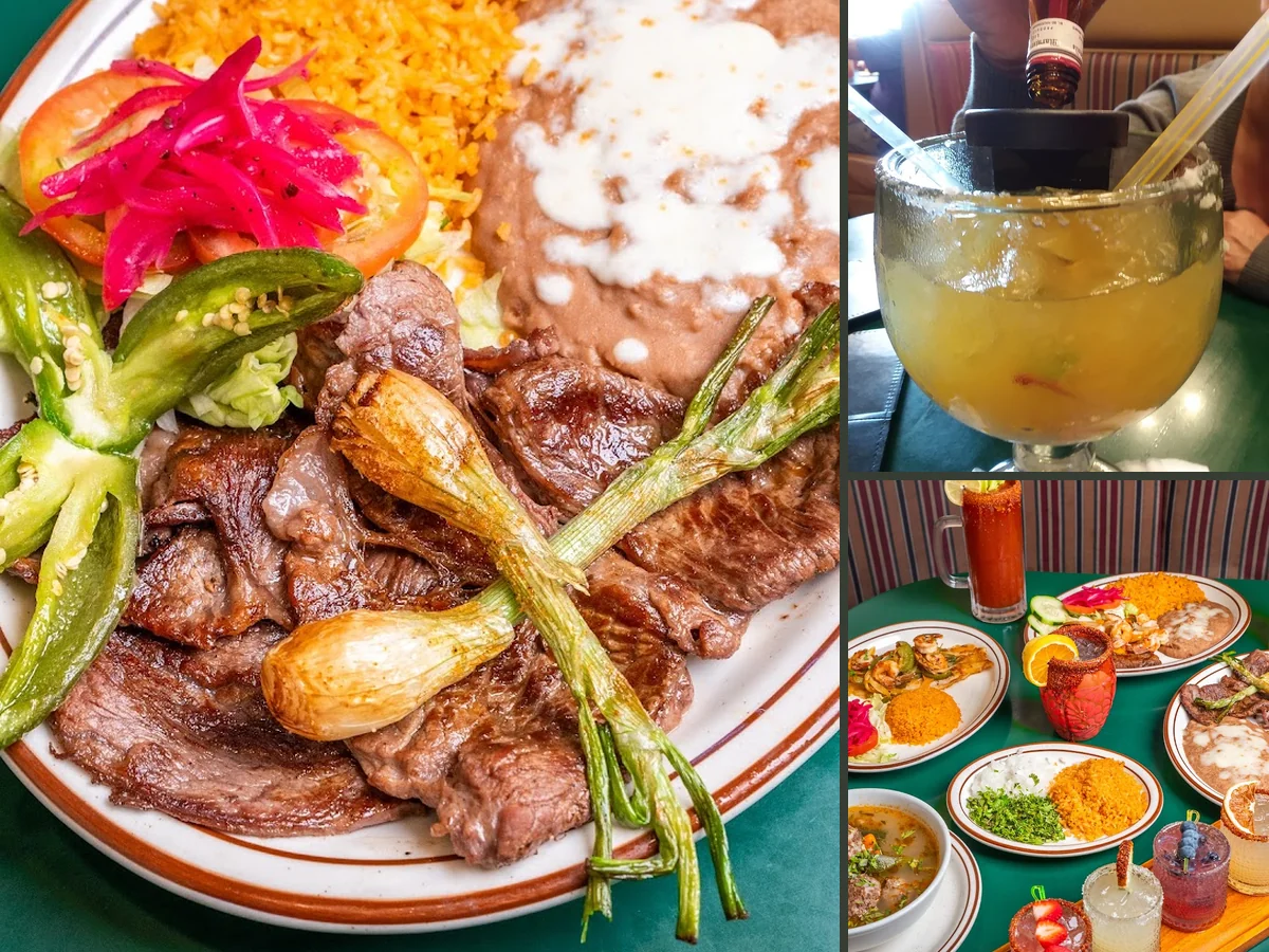 Colorful Mexican plates on a casual restaurant table.